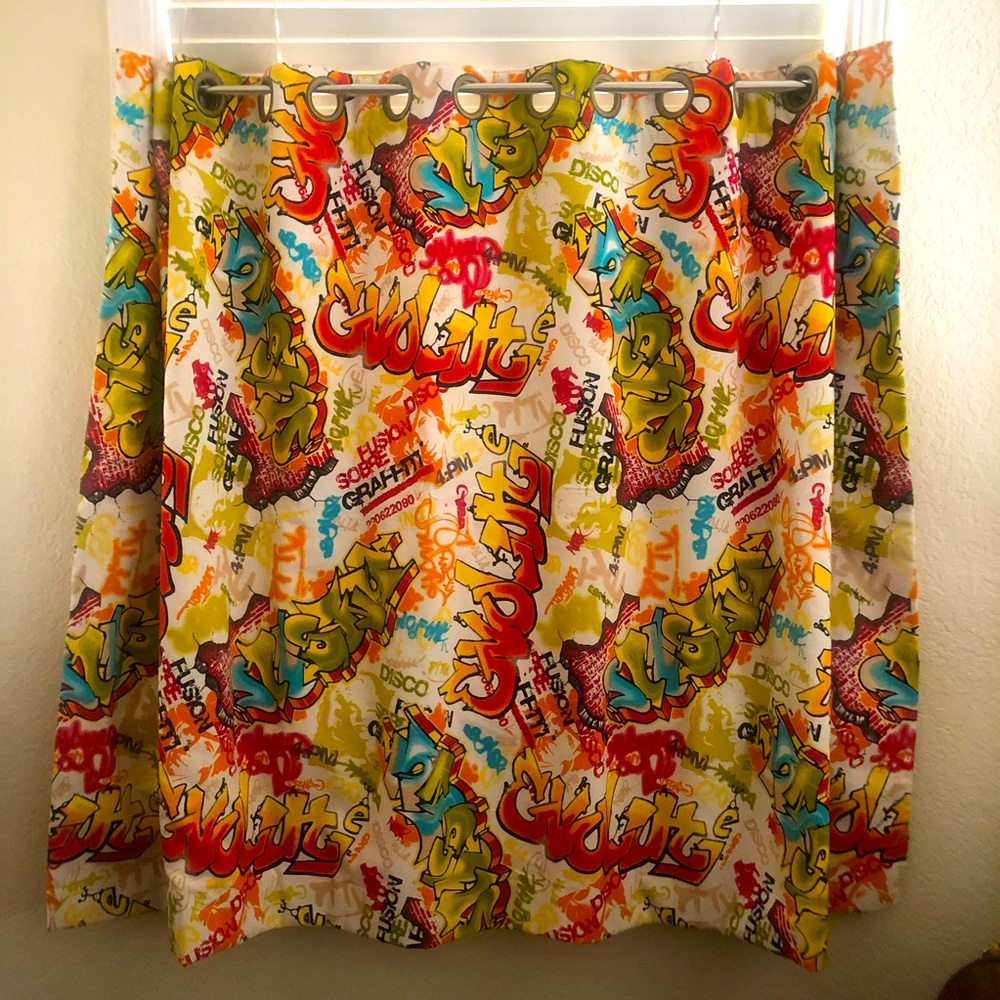 Professionally made graffiti curtains.